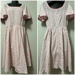 Vintage White Dress with Red Heart Pattern